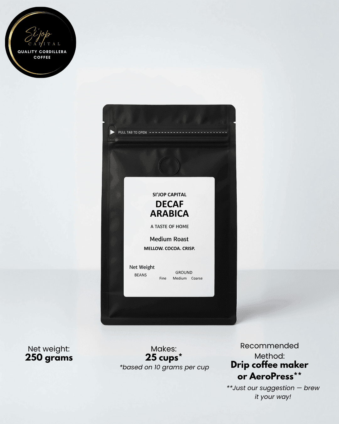 Decaf Arabica 250 grams - Si'jop Capital Specialty Coffee